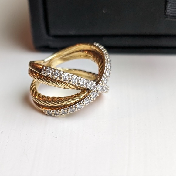 David Yurman 18K Gold Diamond X ring - Picture 5 of 13